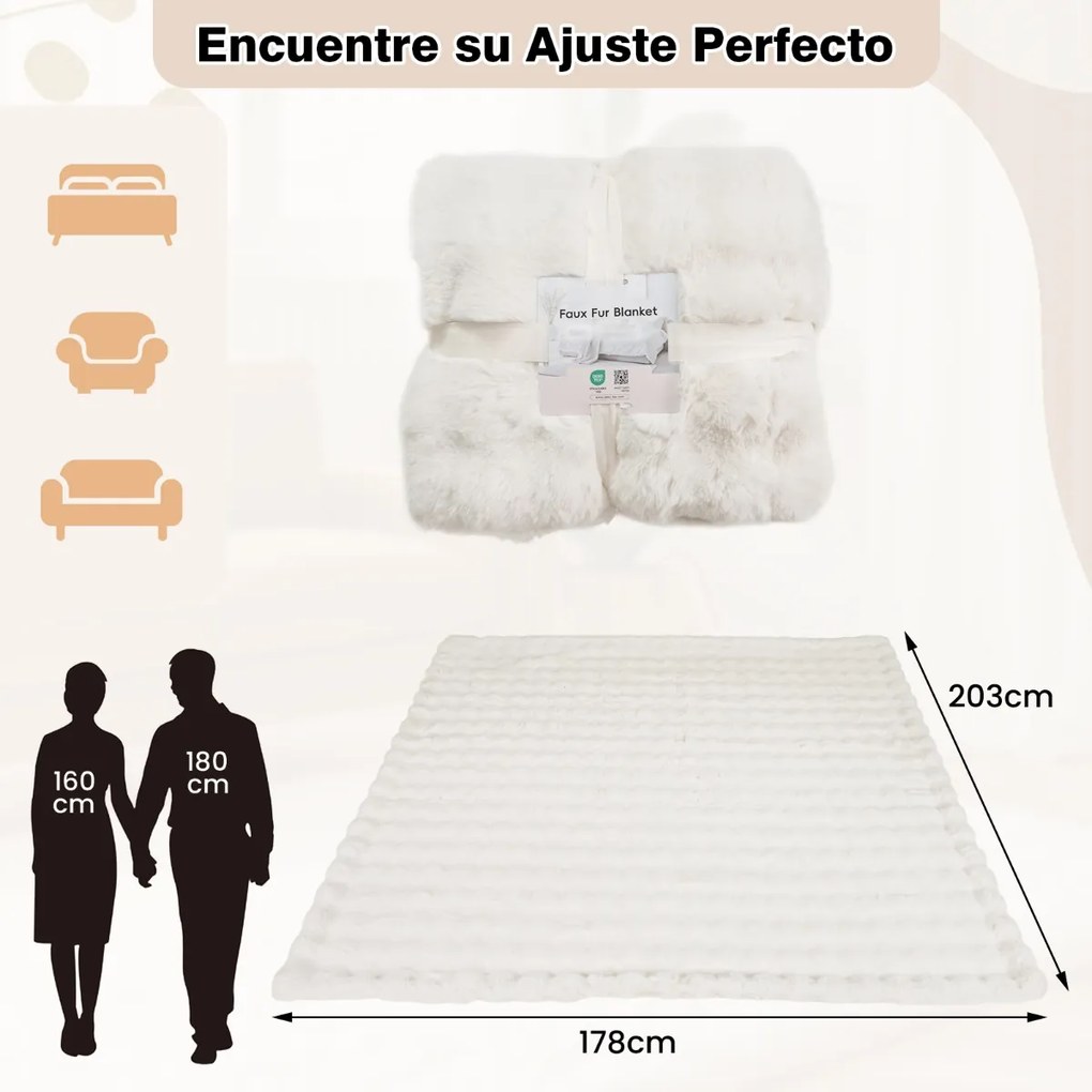 Manta de pele sintética de luxo 178 x 203 cm Manta de pelúcia macia, grossa e quente para Natal Decoração de cama, sofá ou poltrona Branco