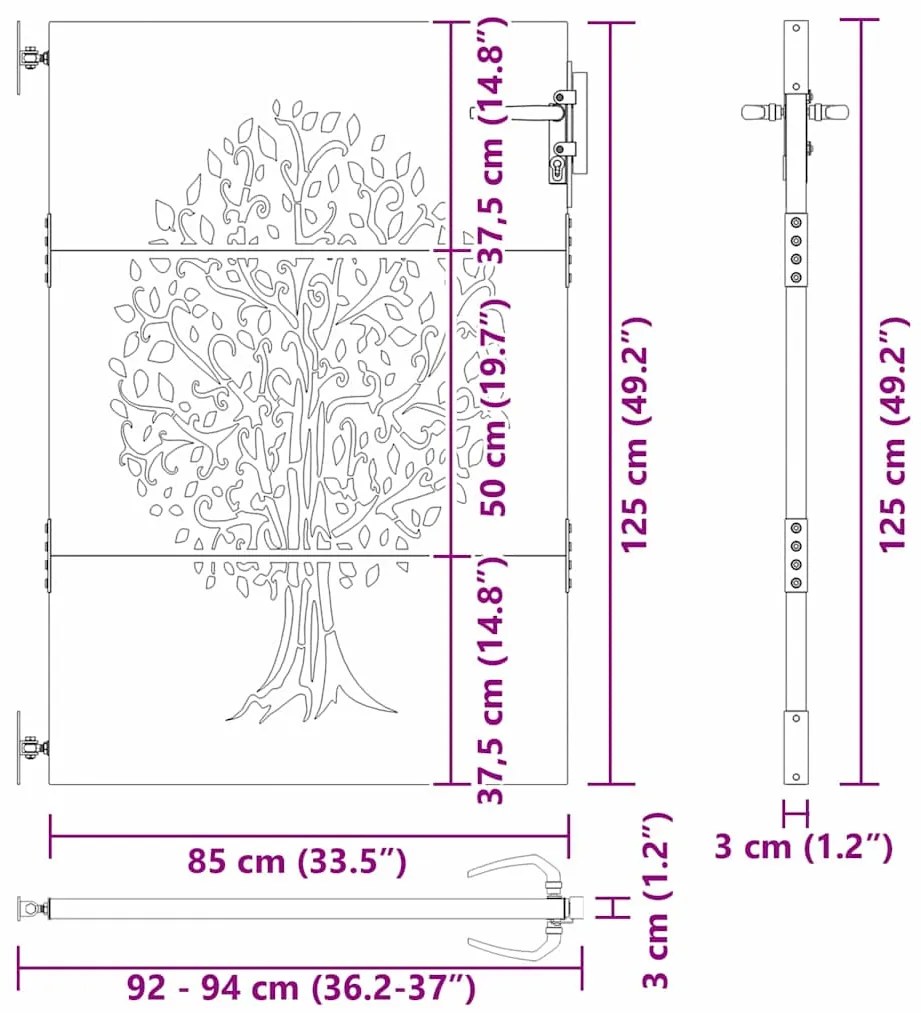 Portão de Jardim Preto 100 x 125 cm Aço com Revestimento em Pó