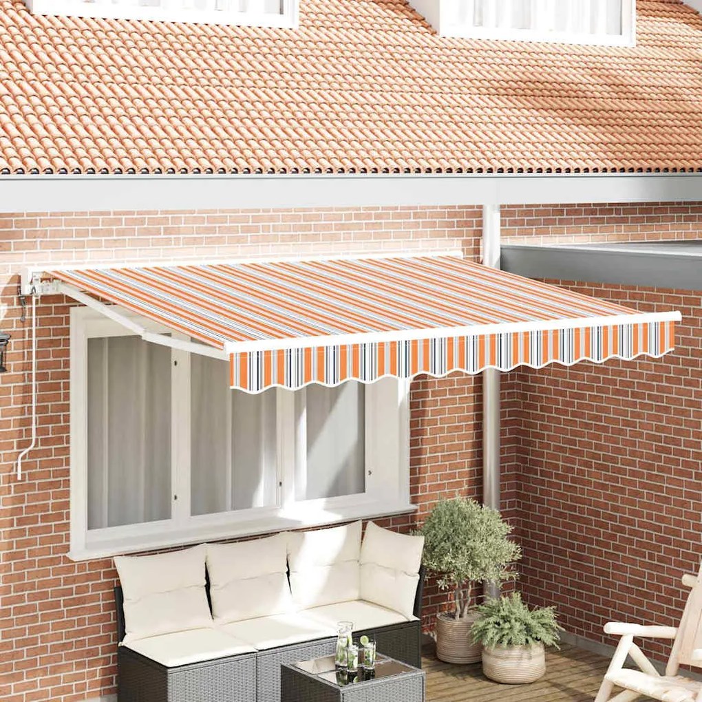 vidaXL Toldo Retrátil Azul e Laranja 350 x 200 cm Poliéster e Metal