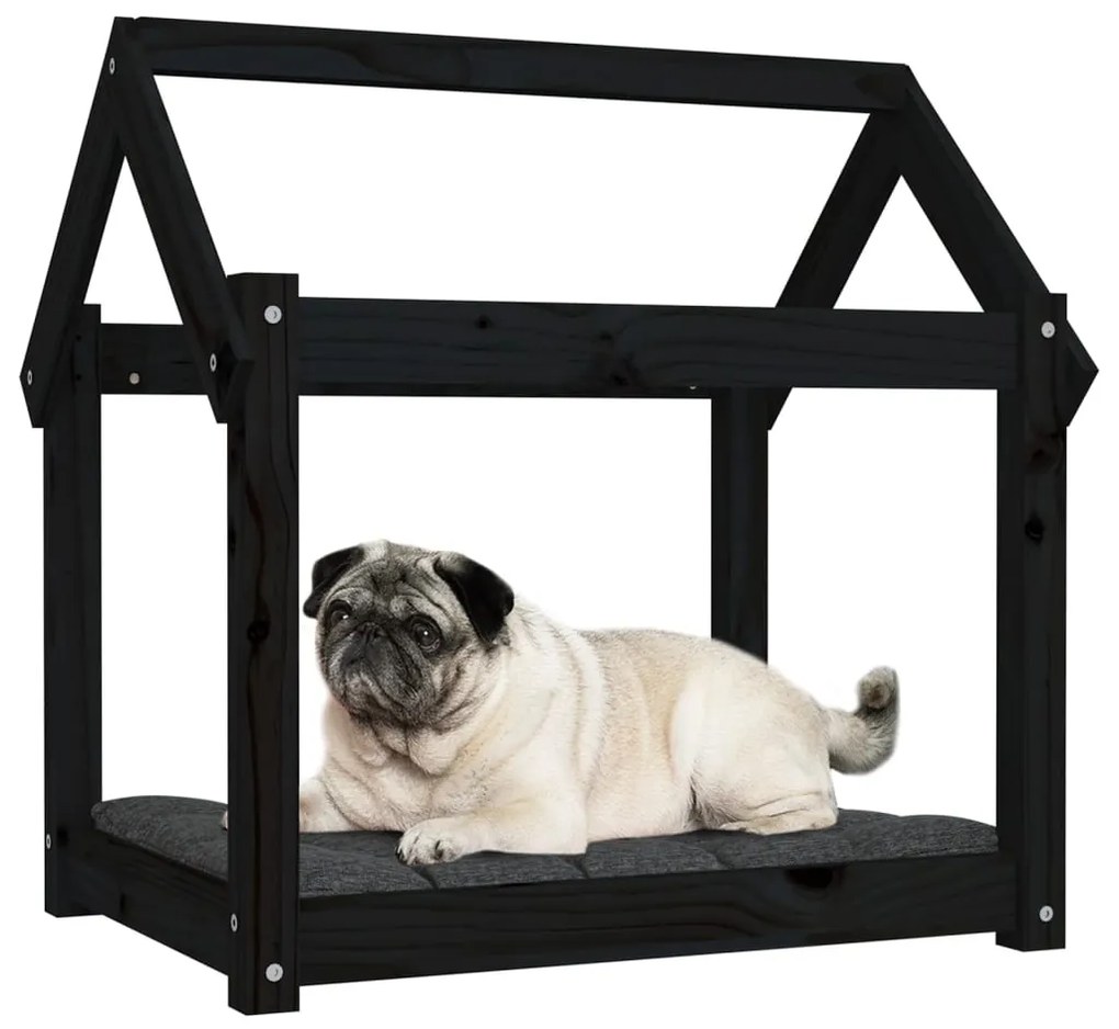 Cama para cães 71x55x70 cm madeira de pinho preto