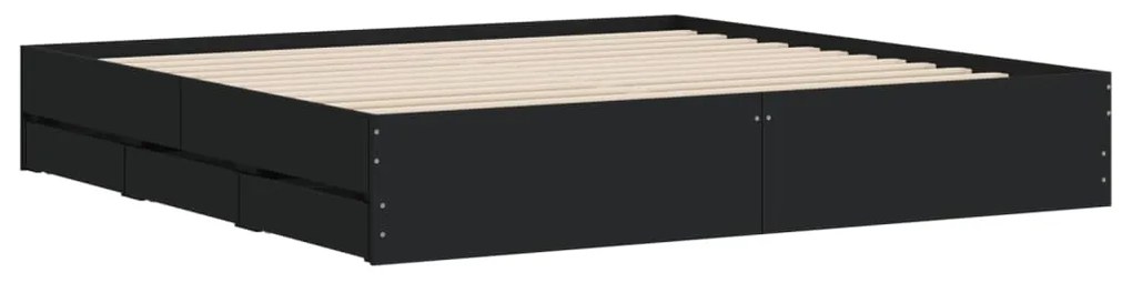 Estrutura de cama c/ gavetas 200x200 cm derivados madeira preto