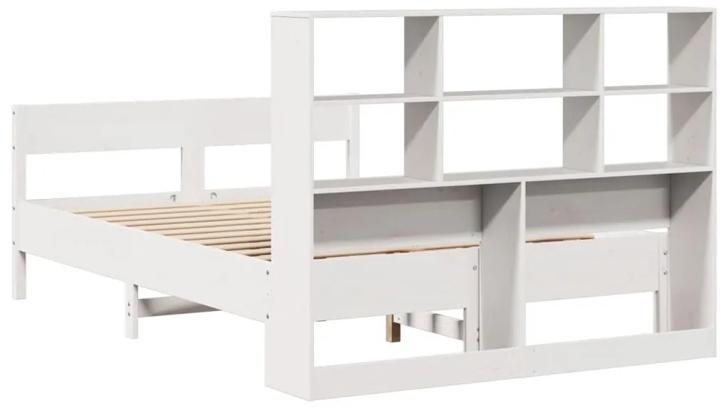 Cama com estante sem colchão 120x190 cm pinho maciço branco