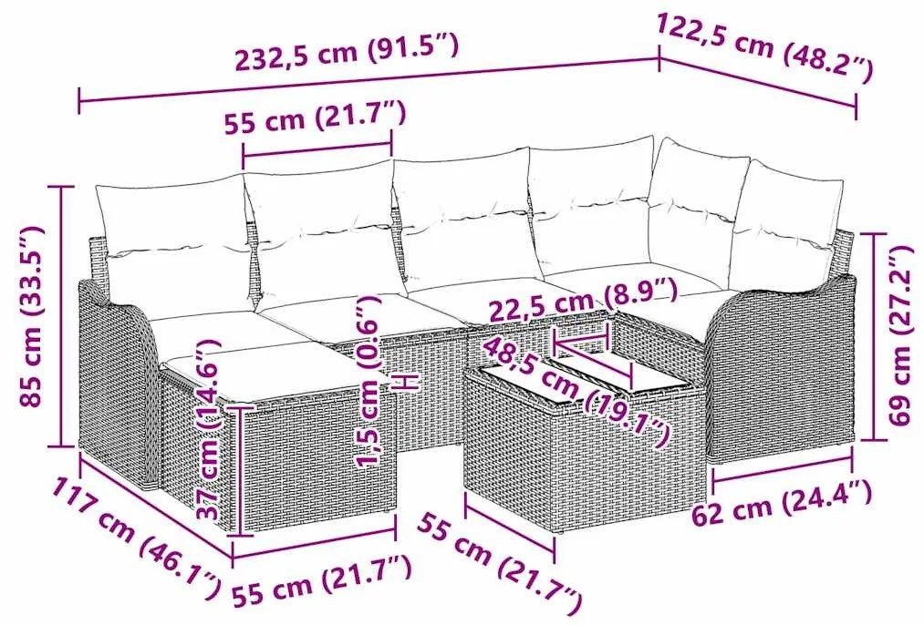 Conjunto de Sofá de Jardim de 7 Peças com Almofadas de Rattan Sintétic
