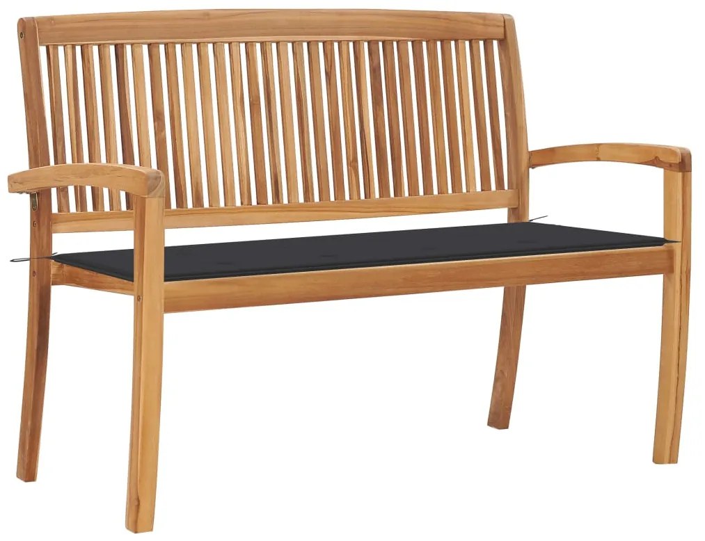 vidaXL Banco de jardim empilhável c/ almofadão 128,5 cm teca maciça
