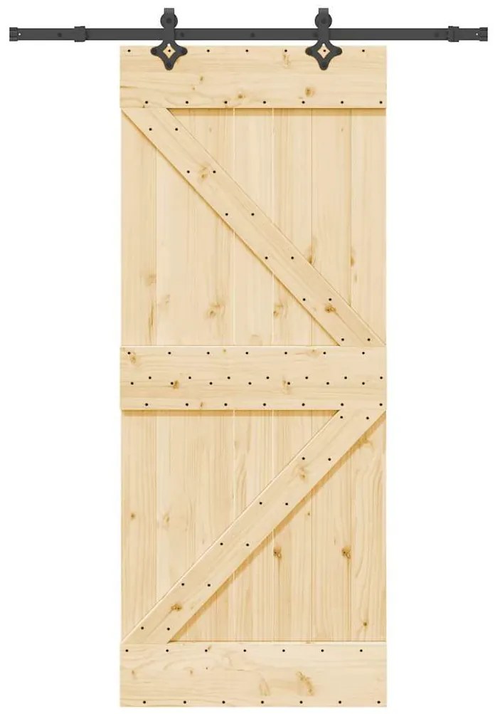 vidaXL Porta de correr com ferragens 85x210 cm madeira de pinho maciça