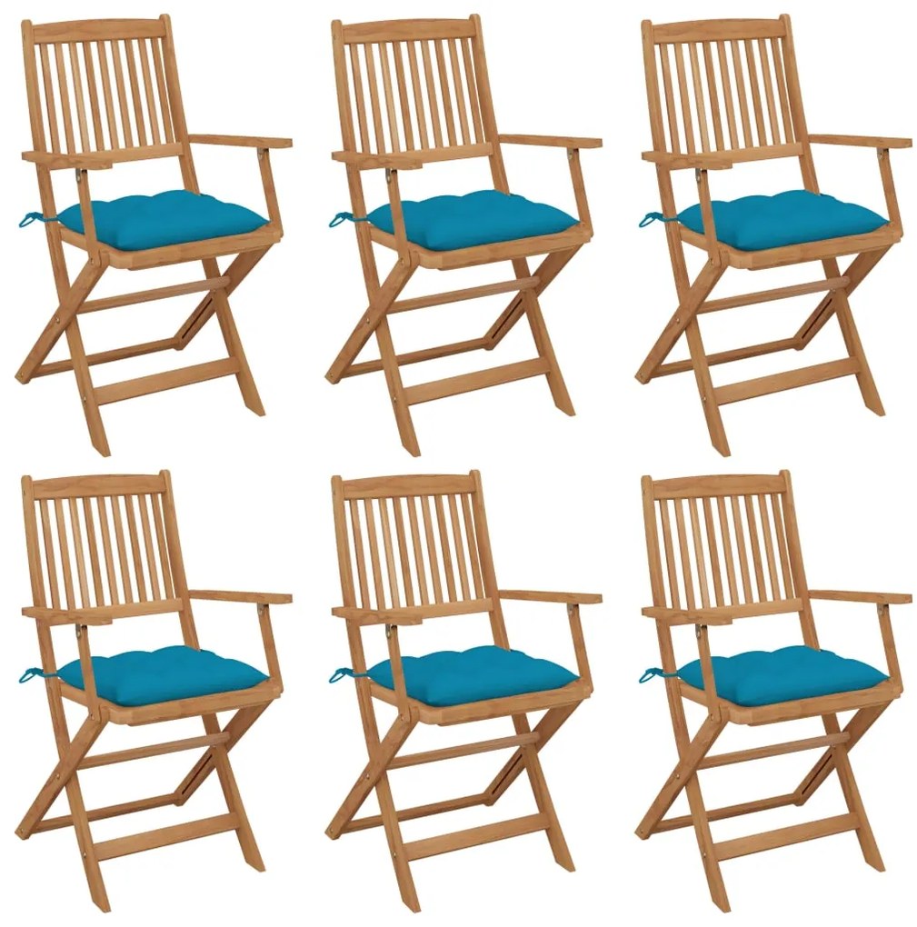 vidaXL Cadeiras de jardim dobráveis c/ almofadões 6 pcs acácia maciça