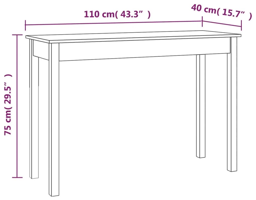 Mesa consola 110x40x75 cm madeira de pinho maciça branco