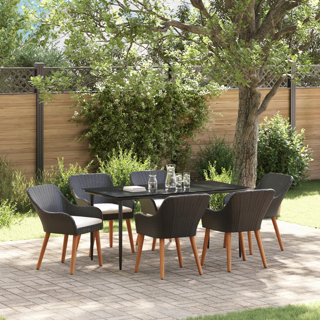 vidaXL Conjunto de Jantar de Jardim de 7 Peças em Rattan Preto