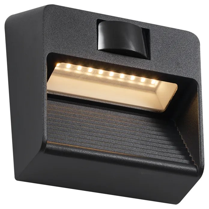 Candeeiro de parede preto com LED IP54 e sensor de movimento solar - Border Moderno