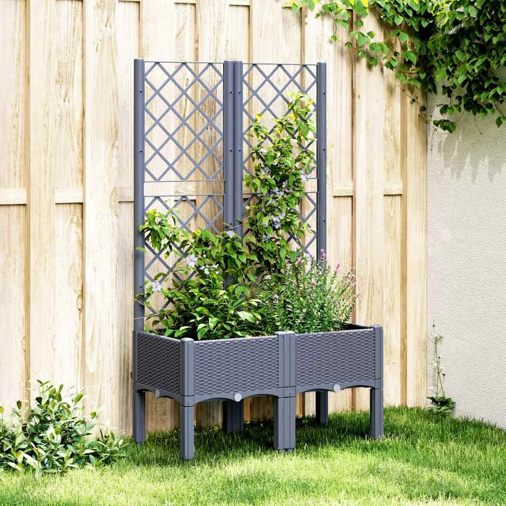 Vaso/floreira de jardim c/ treliça 80x40x142 cm PP cinzento azul
