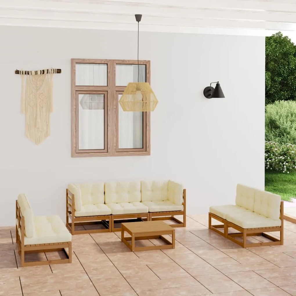 vidaXL 8 pcs conjunto lounge de jardim com almofadões pinho maciço