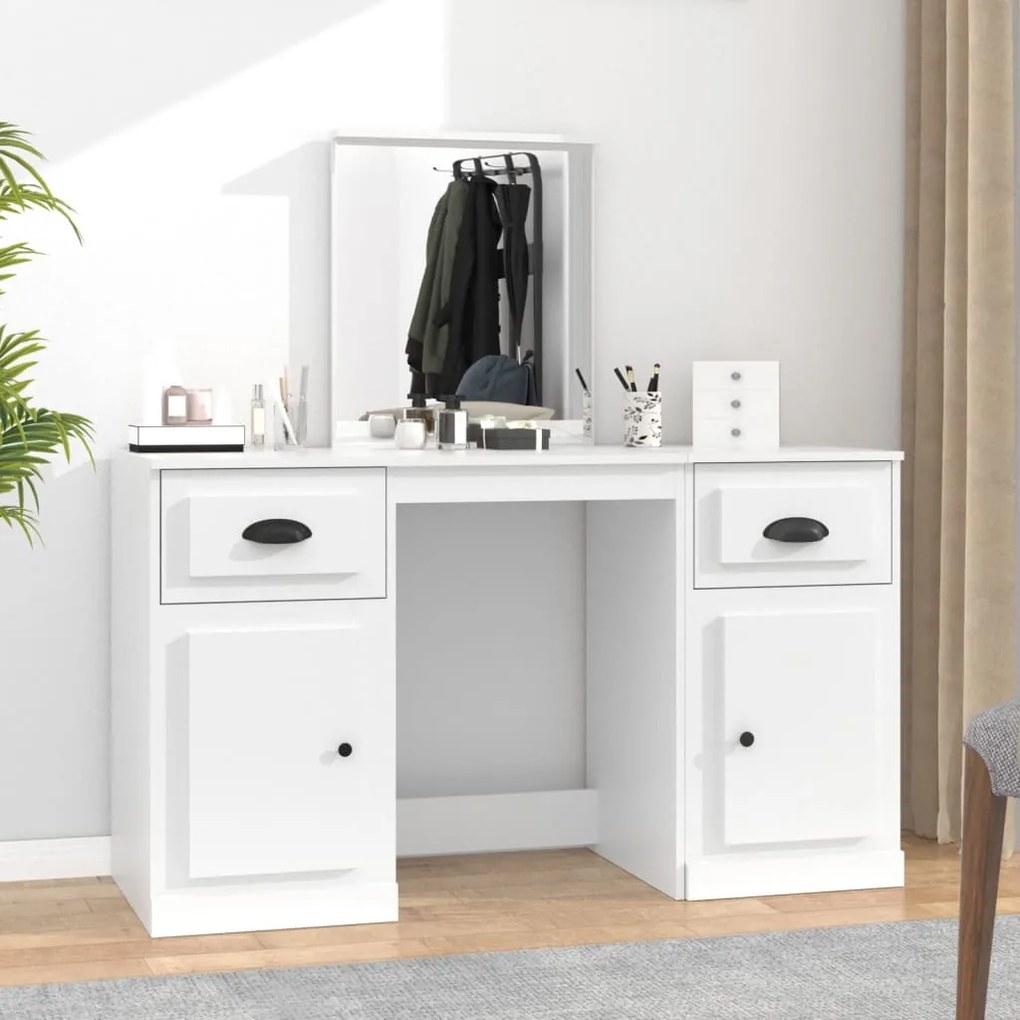 3185335 vidaXL Toucador com espelho 130x50x132,5 cm cor branco