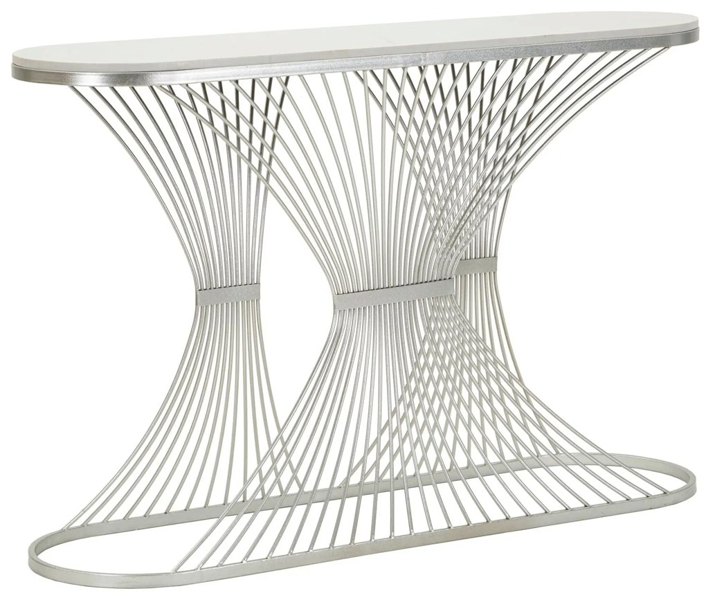 Consola de Entrada Stripe - Metal Prata e Topo de Mármore - 120 cm x 3