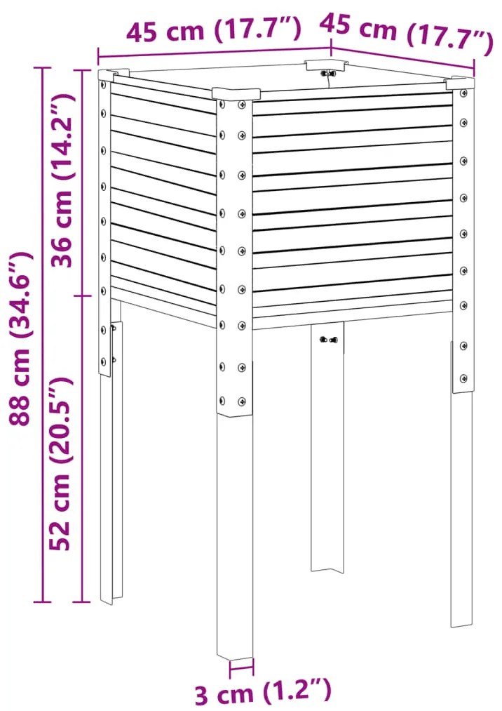Vaso/floreira de jardim 45x45x88 cm aço cinzento