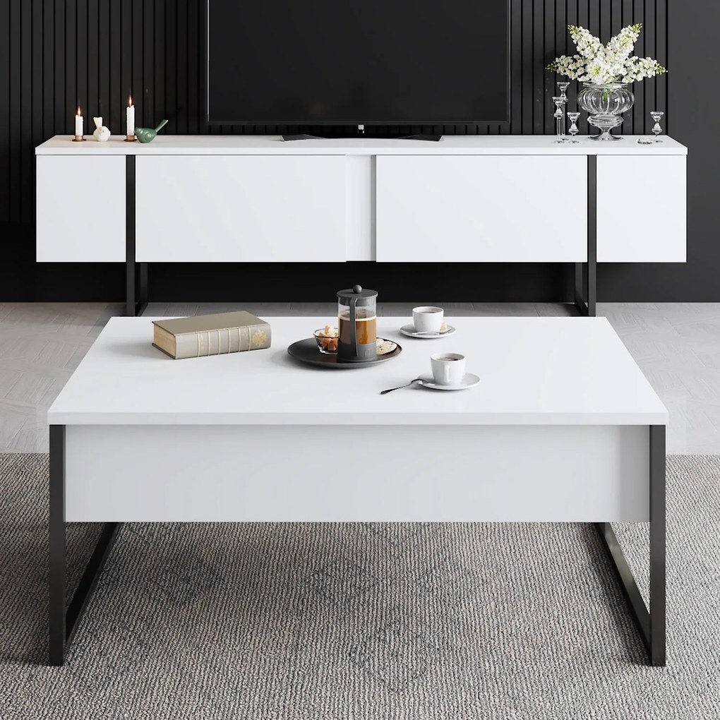 Móvel TV Luxe – Branco/Preto – 180 cm x 30 cm x 50 cm