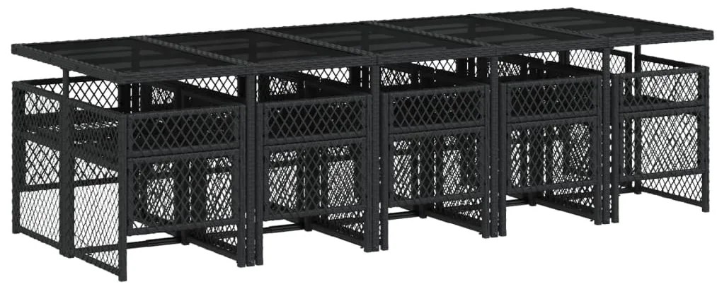 11 pcs conjunto de jantar p/ jardim c/ almofadões vime PE preto