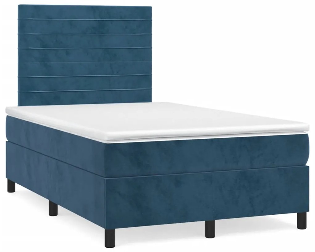 Cama box spring colchão LED 120x190cm couro artif. azul-escuro