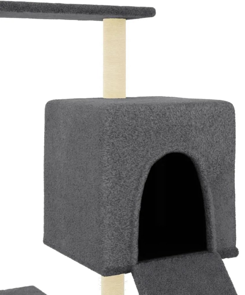 Árvore gatos c/ postes arranhadores sisal 130,5 cm cinza-escuro