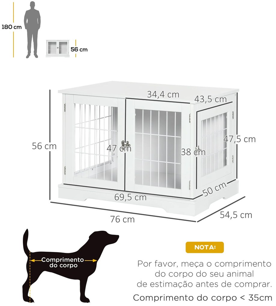 PawHut Gaiola para Cães Pequenos de Madeira 76x54,5x56cm Gaiola com Su