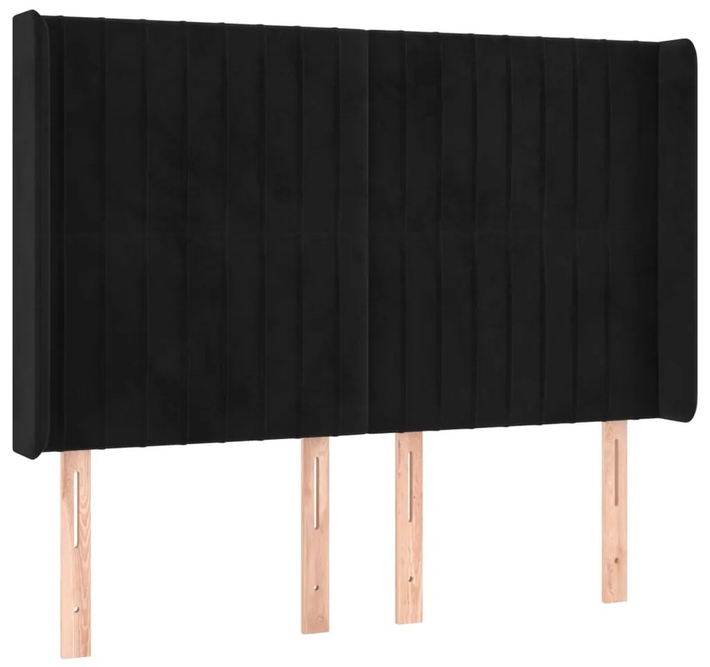 Cabeceira de cama c/ luzes LED veludo 147x16x118/128 cm preto