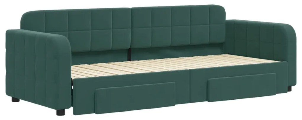 Sofá-cama c/ gavetão e gavetas 80x200cm veludo verde-escuro