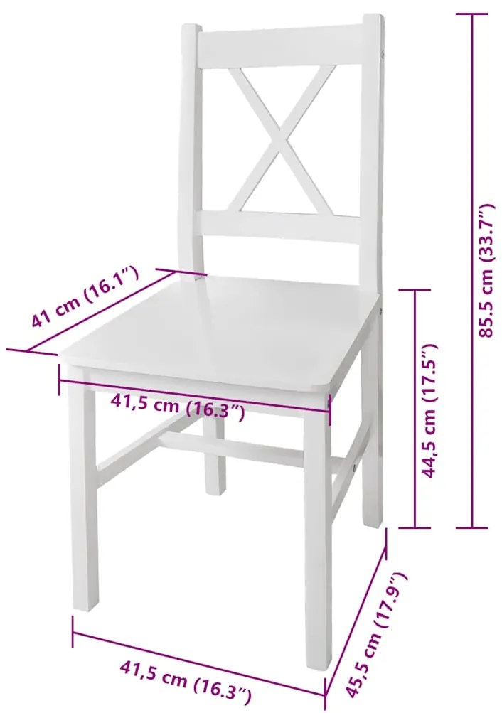 Cadeiras de jantar 4 pcs madeira de pinho branco