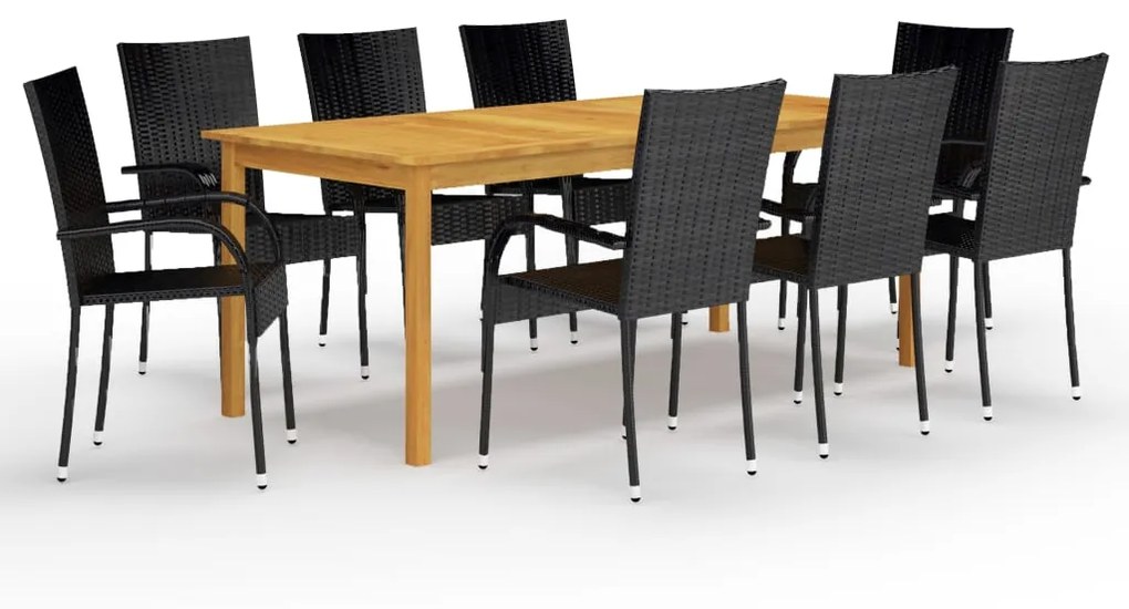 vidaXL 9 pcs conjunto de jantar para jardim preto