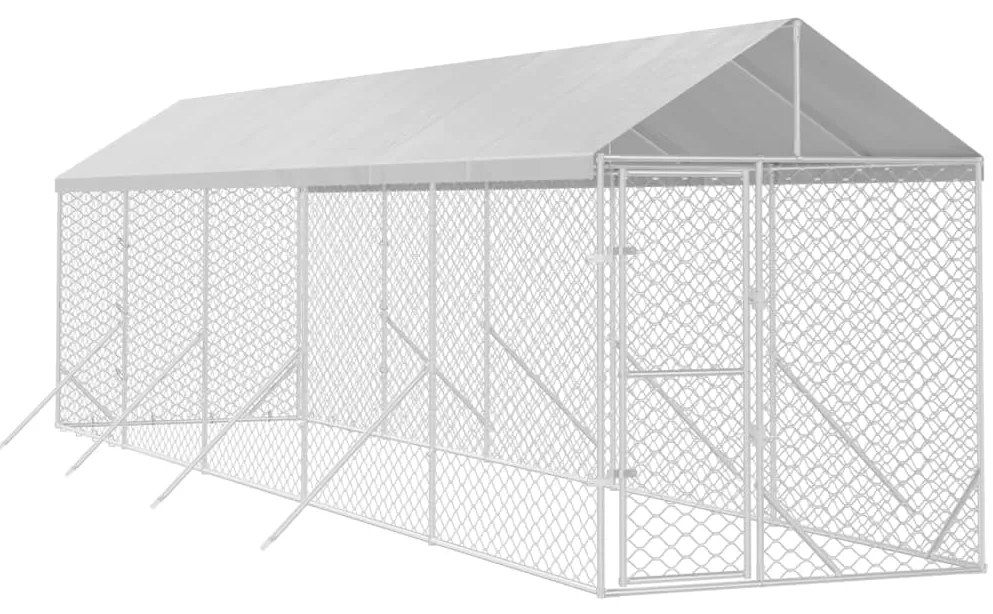Canil de exterior com teto 2x10x2,5 m aço galvanizado prateado