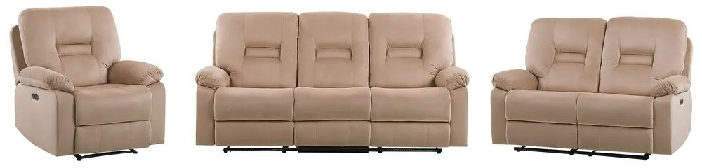 Conjunto de sofás reclináveis 6 lugares em veludo creme LED e entrada USB BERGEN Beliani