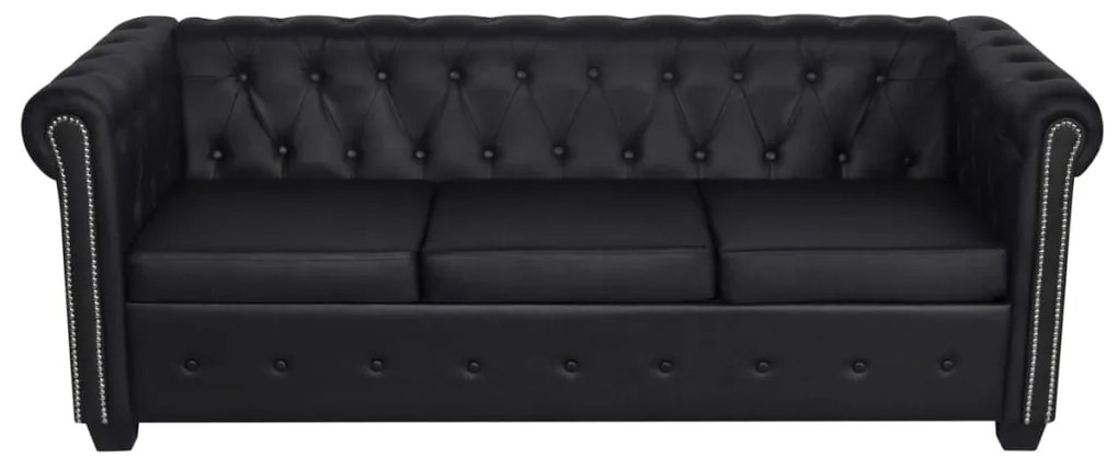 Conjunto sofás Chesterfield 2 + 3 lugares couro artific. preto