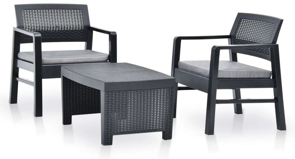 Conjunto lounge para jardim 3 pcs plástico antracite