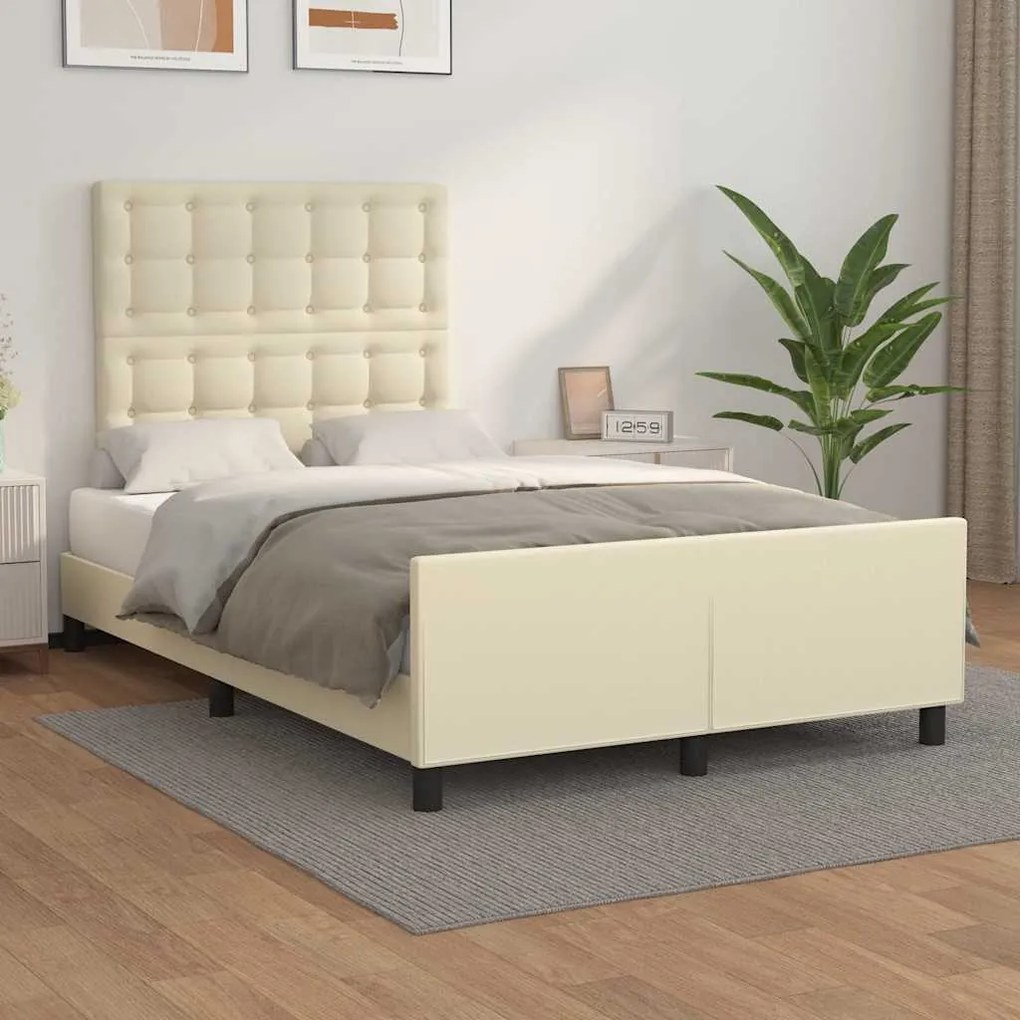 vidaXL Moldura de cama sem creme de colchão 120x190 cm couro do falso