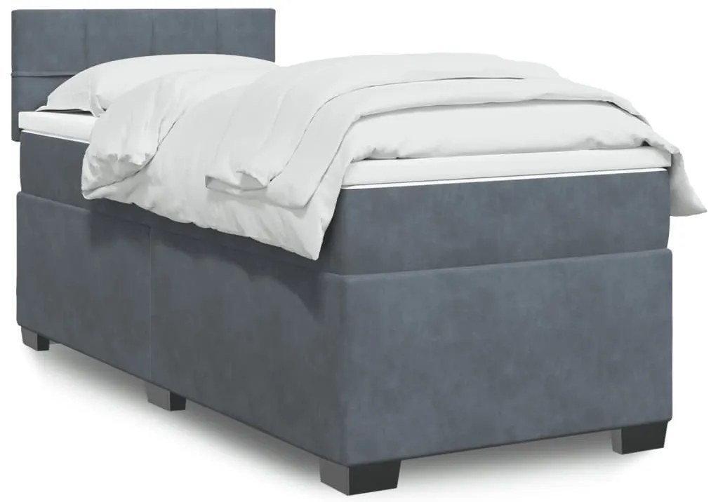 Cama com molas/colchão 90x200 cm veludo cinza-escuro