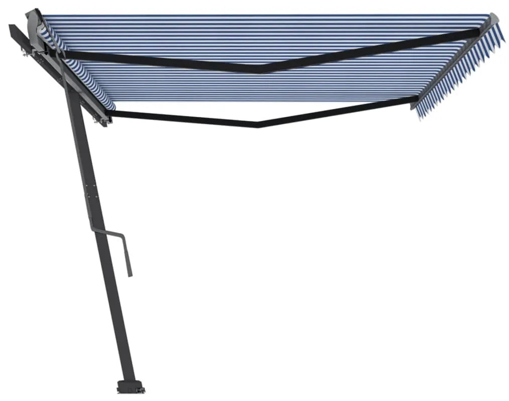 Toldo retrátil manual independente 500x300 cm azul e branco