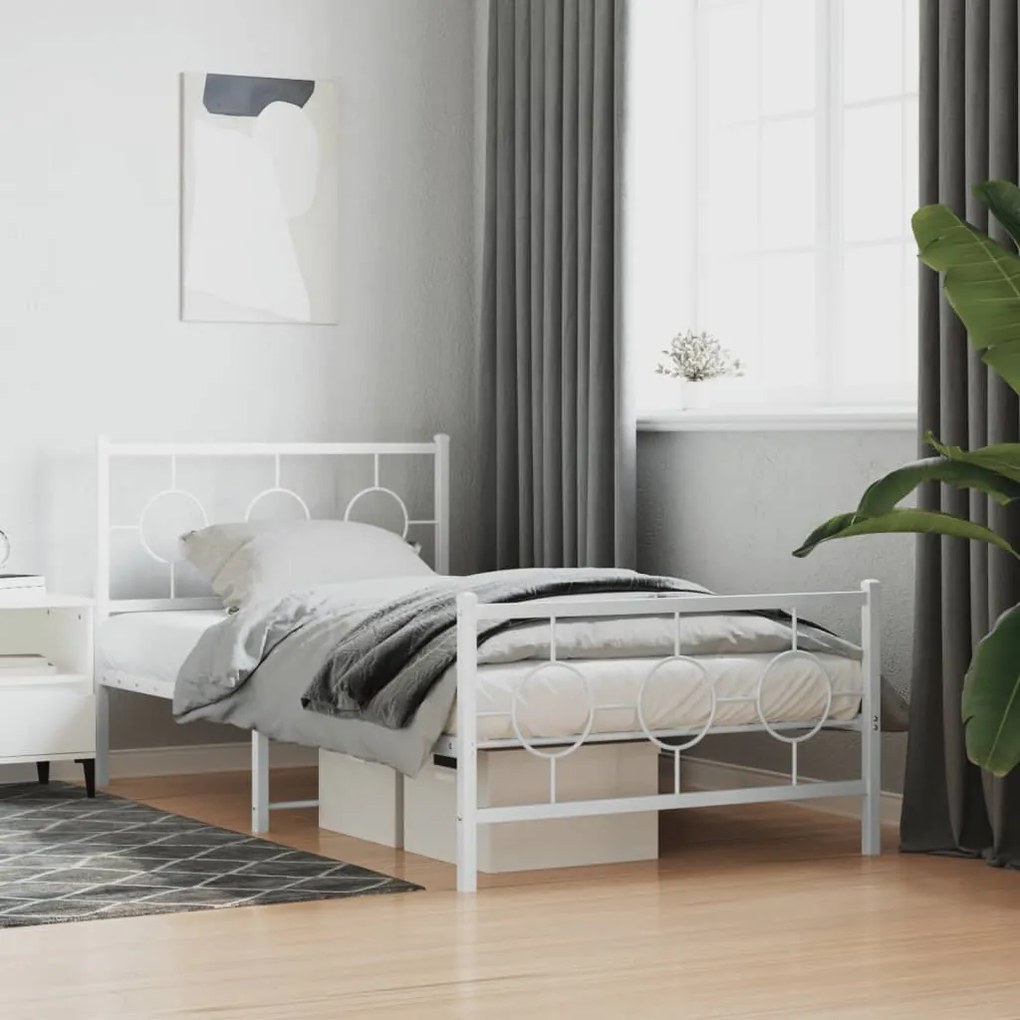 Estrutura de cama com cabeceira e pés 100x190 cm metal branco