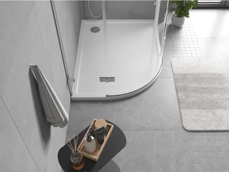 Mexen Flow base de duche semicircular assimétrica slim direita 100 x 80 cm, branco brilhante - 46Q108010R