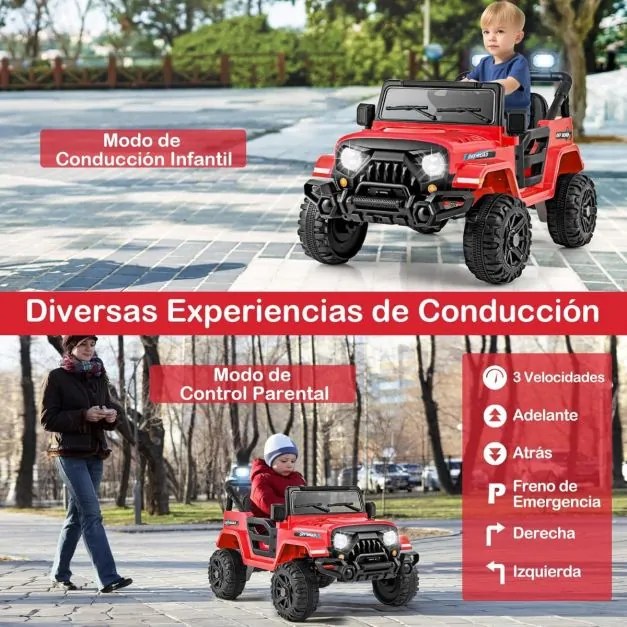 Carro elétrico para crianças de 12 V com 3 velocidades, música e luzes LED 99 x 62 x 62 cm vermelho