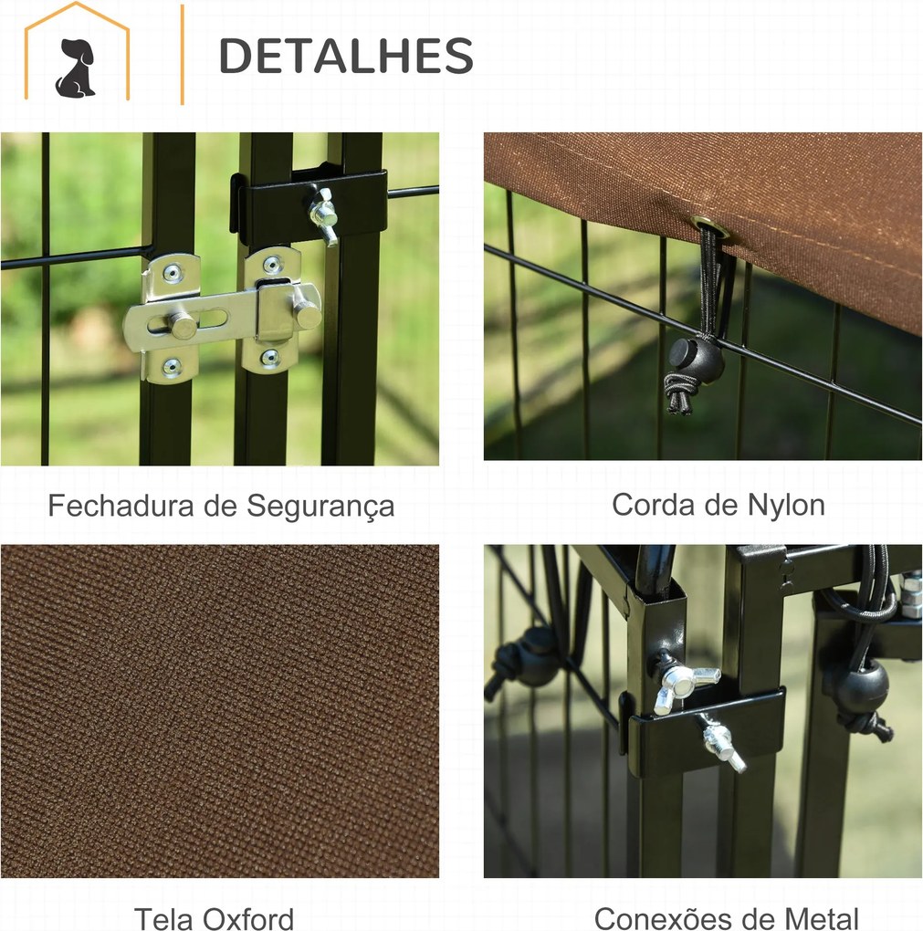 PawHut Parque para Cães com Toldo Suporte Giratório 2 Tigelas Incluída