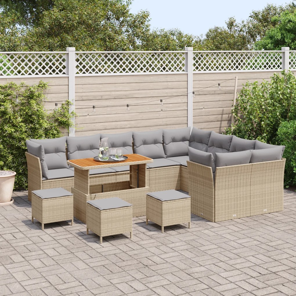 Conjunto de Sofá de Jardim vidaXL com Almofadas Bege Rattan Acácia
