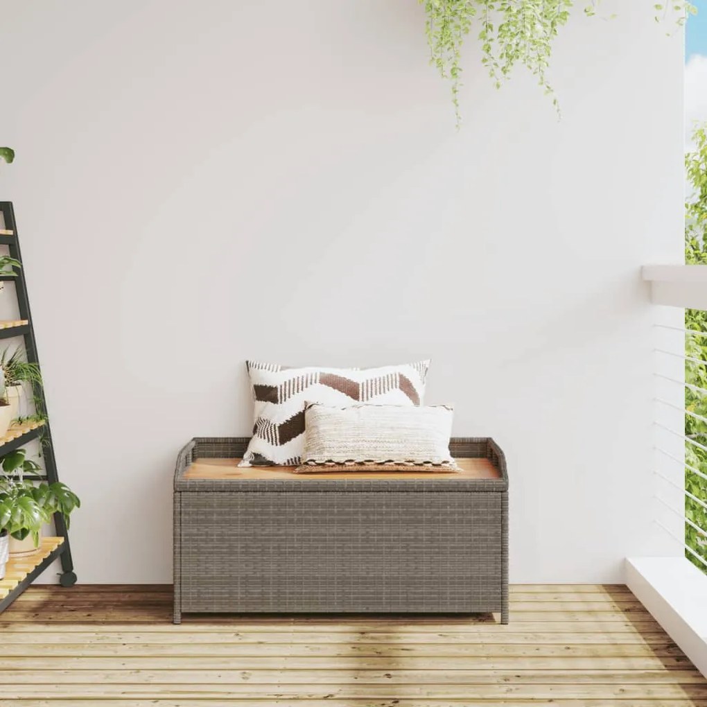 Banco de arrumação 100x50x52 cm vime PE e madeira acácia cinza