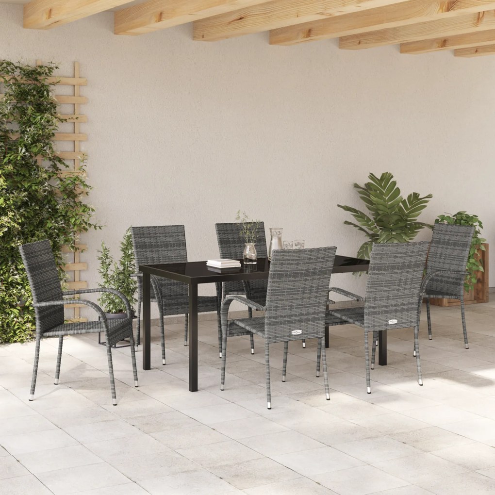 Conjunto de Jantar de 7 Peças em Rattan Sintético Cinza