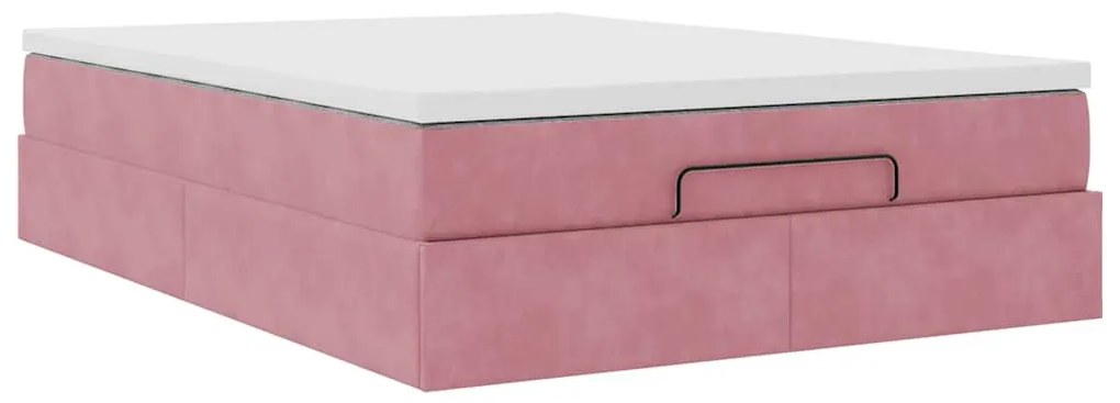 Estrutura de cama otomana com colchão 140x190 cm veludo rosa