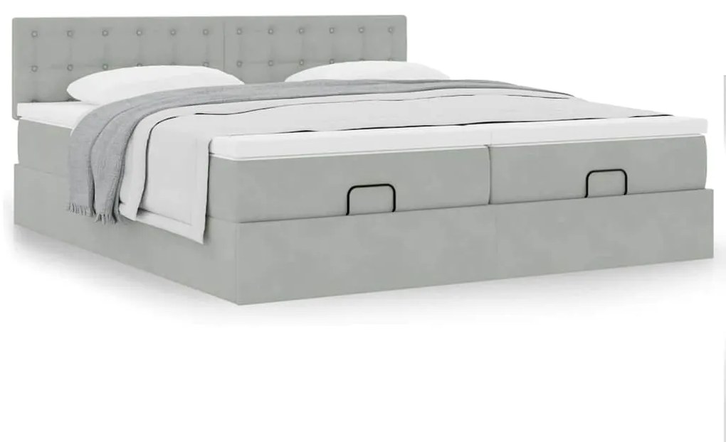 Estrutura cama otomana colchões 180x200cm veludo cinzento claro