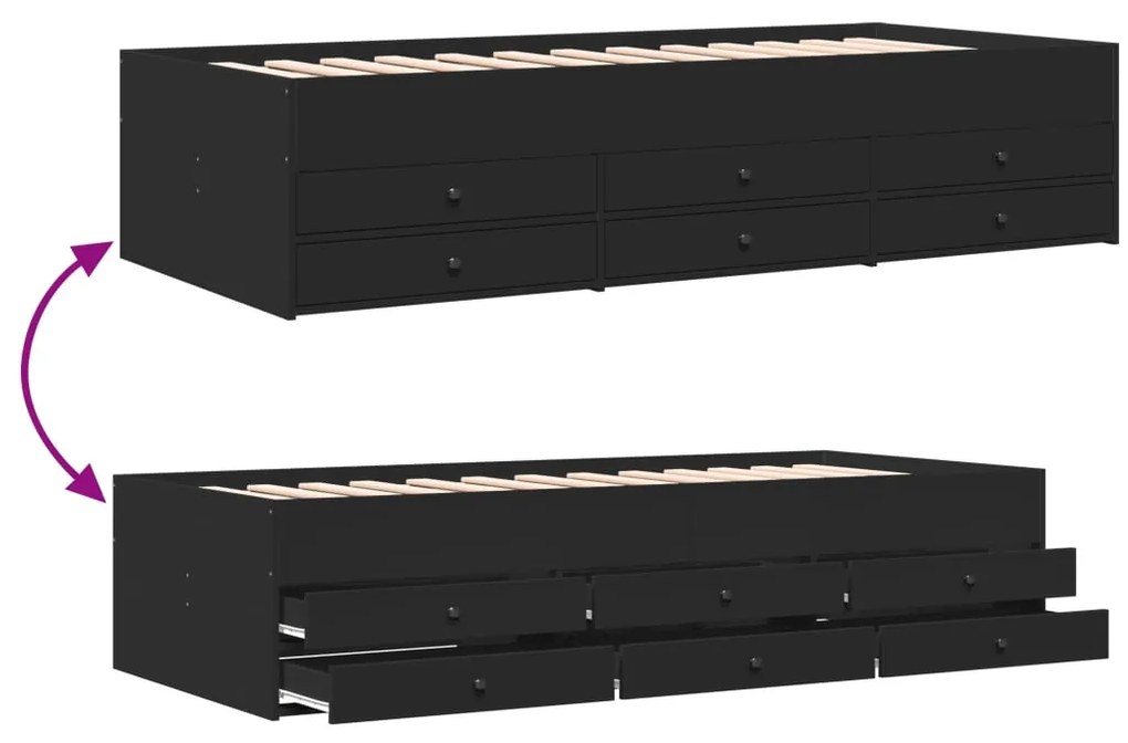 Sofá-cama com gavetas sem colchão 90x190 cm preto