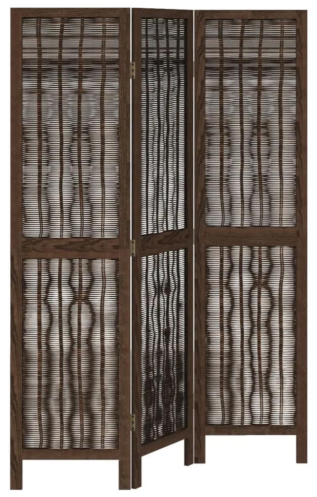 Biombo c/ 3 painéis madeira de paulownia maciça castanho-escuro