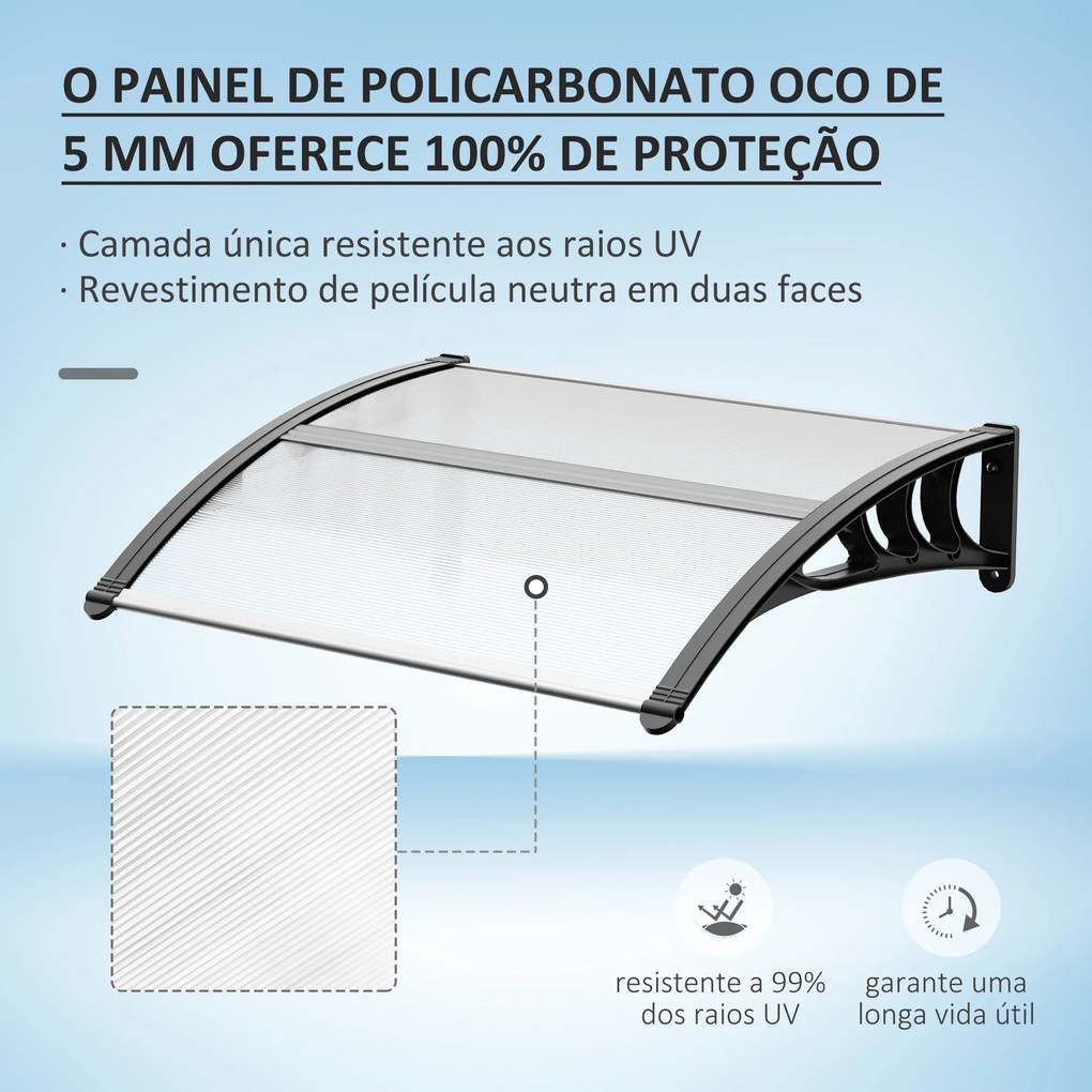 Toldo de Proteção 75x100 cm para Portas e Janelas contra Sol e Chuva com Suporte de Liga de Alumínio Transparente e Preto
