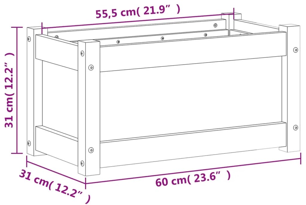 Vaso/floreira de jardim 60x31x31 cm pinho maciço castanho cera