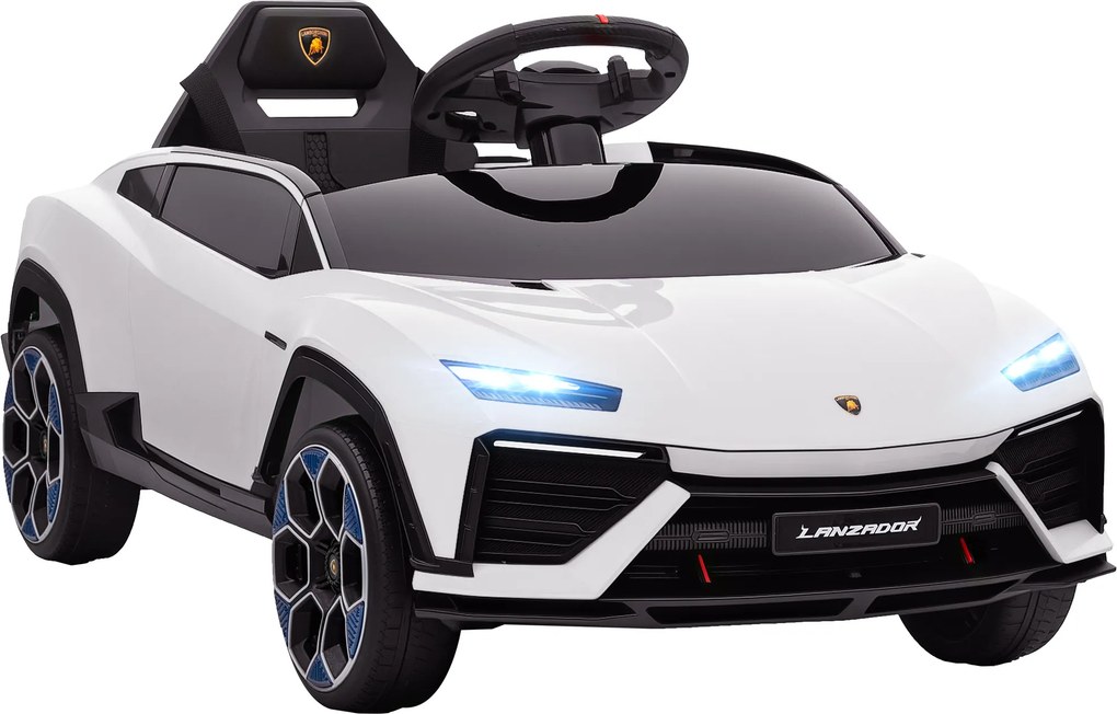 Carro Elétrico para Crianças 12V com Motor Duplo Rodas com Suspensão Faróis Música USB 101,5x49x43 cm Branco