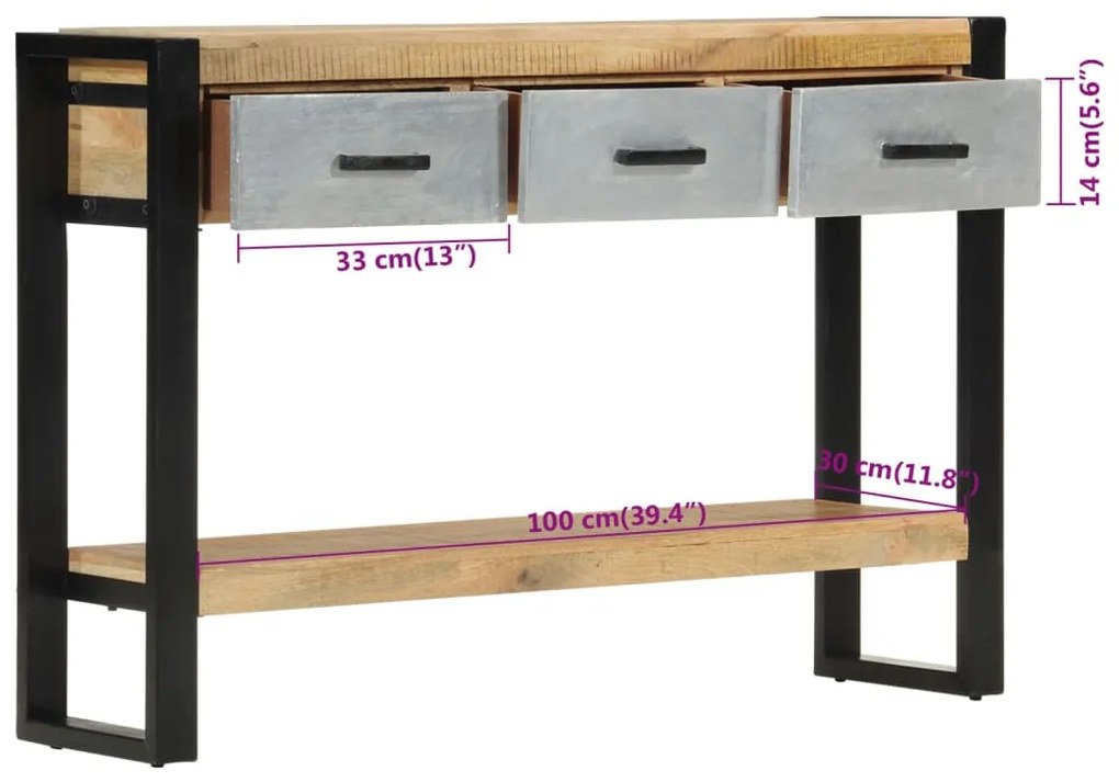 Mesa consola 110x30x76 cm madeira de mangueira áspera maciça