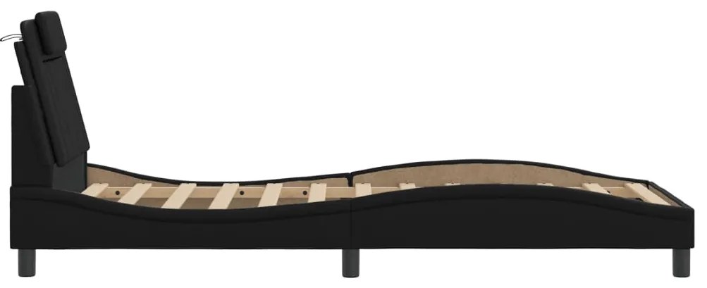 Estrutura de cama c/ cabeceira couro artificial 80x200 cm preto